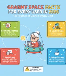 Granny Space 2026 review highlighting virtual profiles, paid chats, user complaints, and safety concerns.